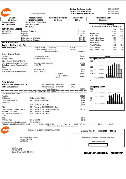 USA We business utility bill template in Word and PDF formats